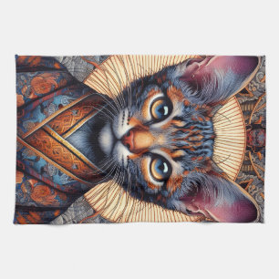 Regal Mythic ornate fantasy feline Tea Towel