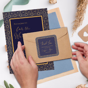 Regal Navy and Gold Design Wedding Thank You Square Sticker