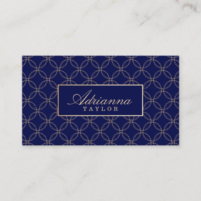Regal Navy & Gold Circle Geometric Pattern Minimal Business Card (Front)
