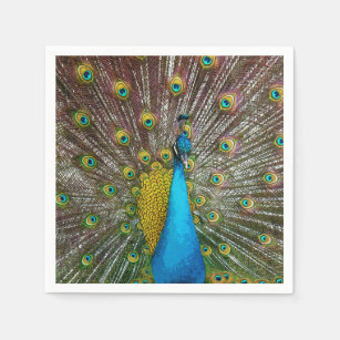 Regal Peacock Bird with Teal and Gold Plumage Napkin