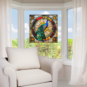 Regal Peacock Faux Stained Glass Window Cling