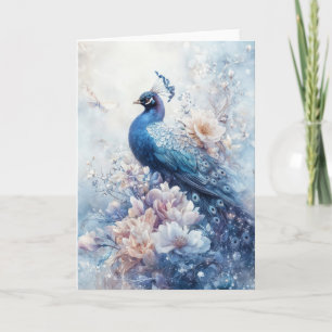 Regal Peacock Nestled Among Delicate Flowers Card