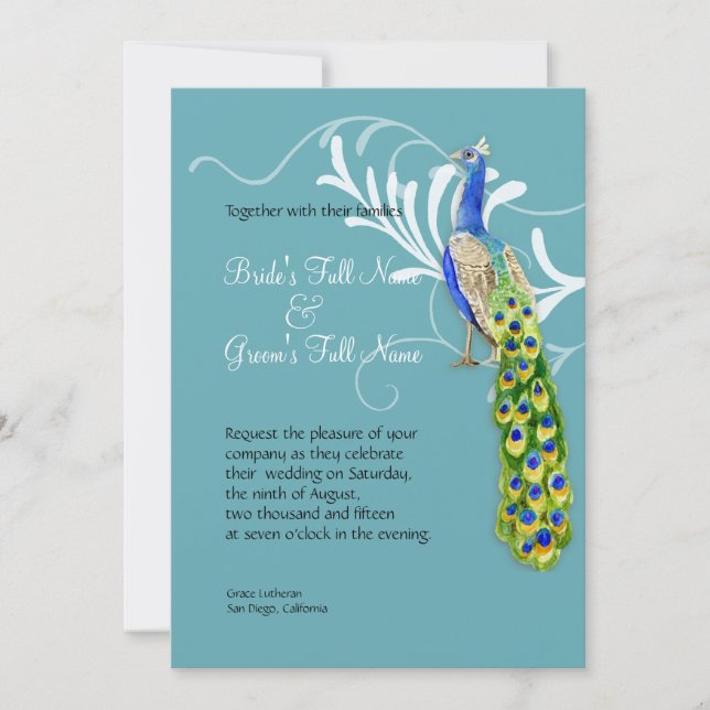 Regal Peacock & Swirls Wedding Invitation (Front)