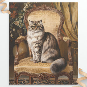 Regal Persian Cat Vintage Style Painting Decoupage Wrapping Paper