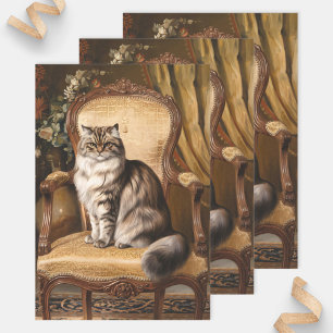 Regal Persian Cat Vintage Style Painting Decoupage Wrapping Paper Sheet
