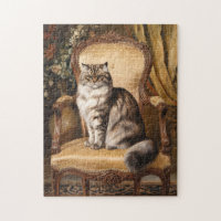 Regal Persian Cat Vintage Style Painting