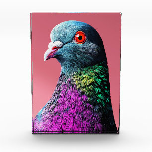 Regal Pigeon Majesty Vivid Realistic Bird Portrait Photo Block