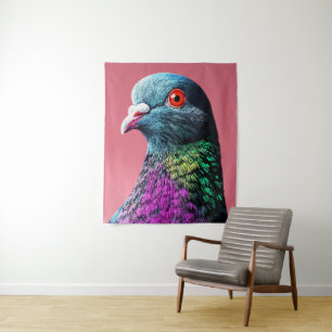 Regal Pigeon Majesty Vivid Realistic Bird Portrait Tapestry