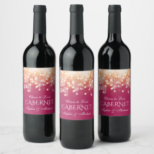 Regal Pink and Gold Bokeh Lights Wine Label