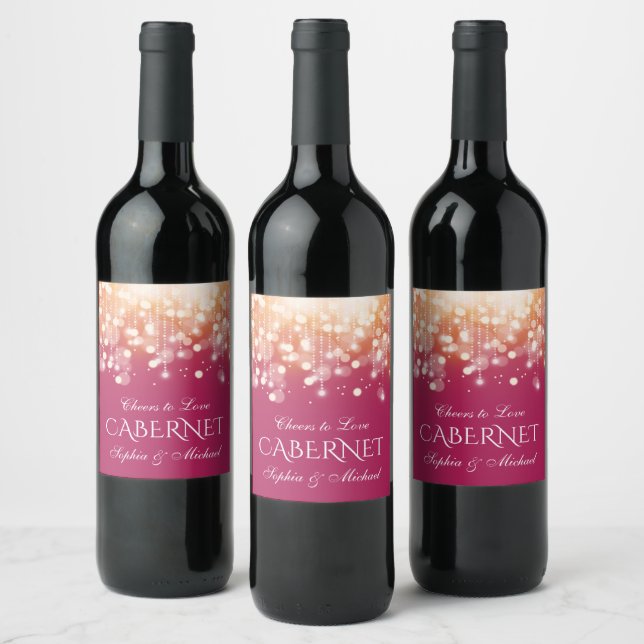 Regal Pink and Gold Bokeh Lights Wine Label (Bottles)