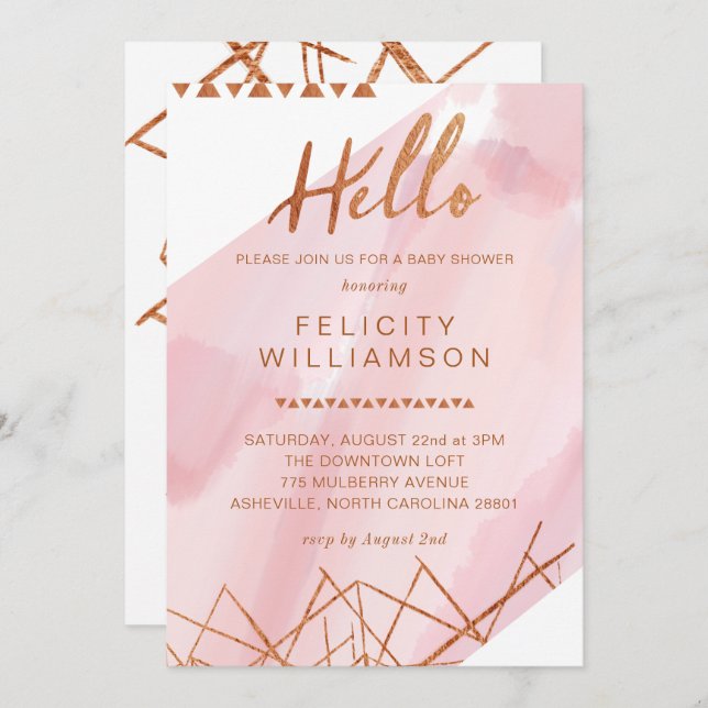 Regal Pink, Gold Watercolor Baby Shower Invitation (Front/Back)