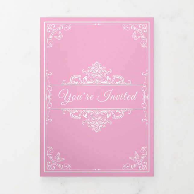 Regal Pink Quinceañera - Custom Photo Invitations (Cover)