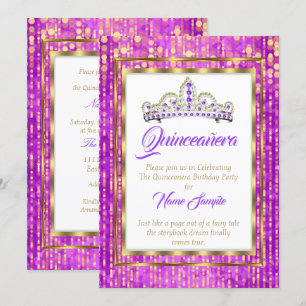 Regal Princess Purple Quinceanera Gold White Invitation