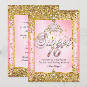 Regal Princess Sweet 16 Gold Blush Pink Party Invitation
