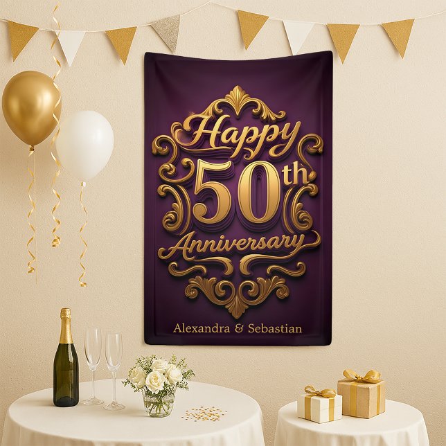 Regal Purple and Gold 50th Wedding Anniversary Banner (Creator Uploaded)