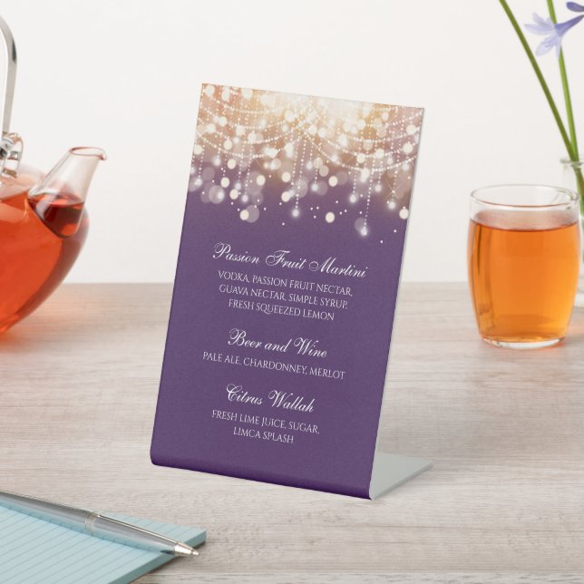 Regal Purple and Gold Bokeh Lights Pedestal Sign (In SItu)