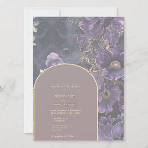 Regal Purple and Gold Floral Wedding Invitation