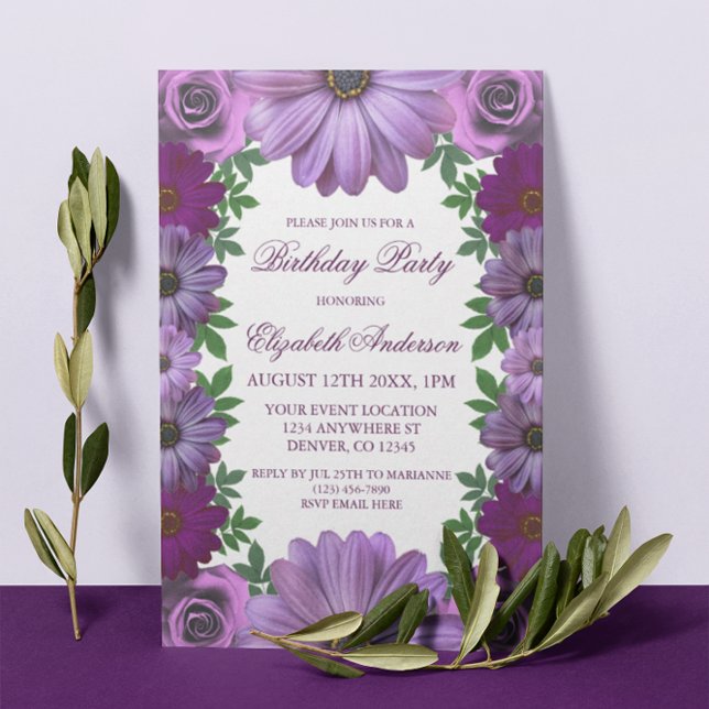 Regal Purple Floral Birthday Invitation (Creator Uploaded)