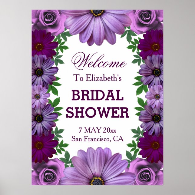 Regal Purple Floral Bridal Shower Poster (Front)