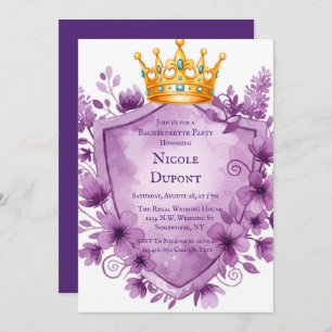 Regal Purple Floral Crest Bachelorette Party Invitation