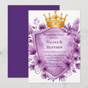 Regal Purple Floral Crest Engagement Party Invitation
