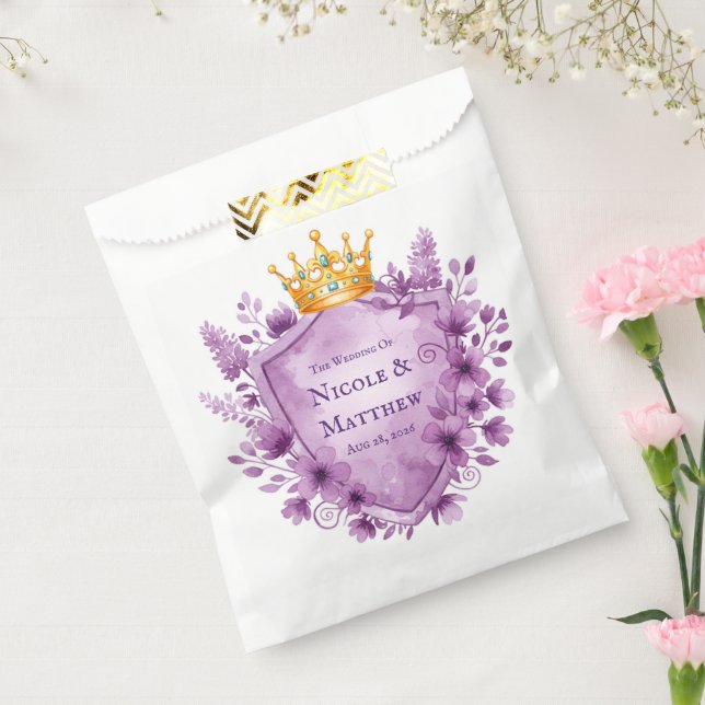Regal Purple Floral Crest Wedding Favour Bags (Sealed)