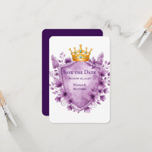 Regal Purple Floral Crest Wedding Save the Date