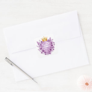 Regal Purple Floral Crest Wedding Square Sticker
