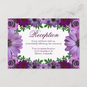 Regal Purple Floral Wedding Reception Enclosure Card