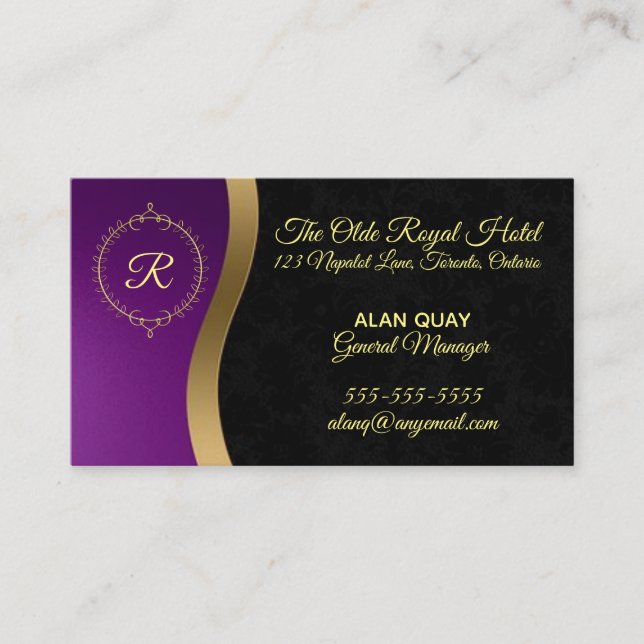Regal Purple Gold Black Business Card (Front)