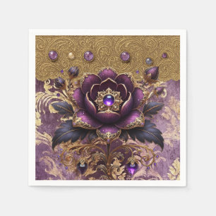 Regal Purple & Gold Jewelled Floral Napkin