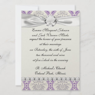 regal purple grey and cream damask design invitation