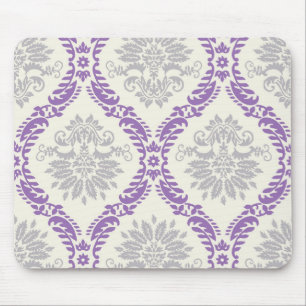 regal purple grey and cream damask design mouse mat