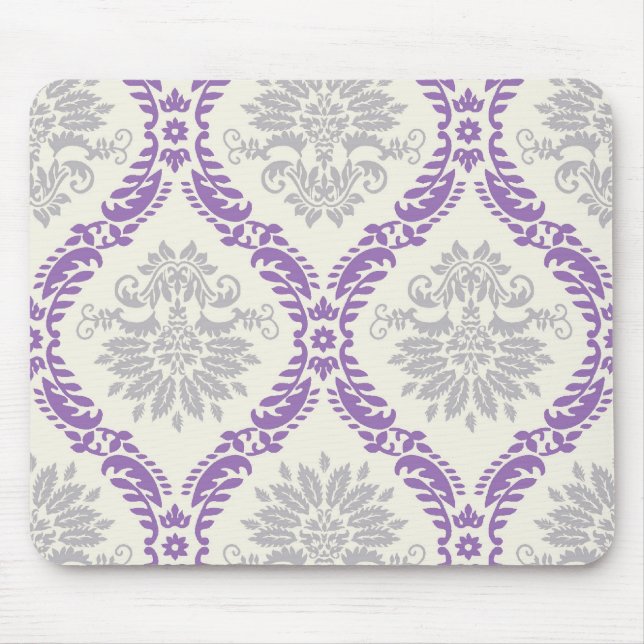 regal purple grey and cream damask design mouse mat (Front)