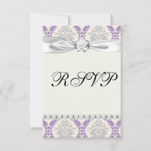 regal purple grey and cream damask design RSVP card