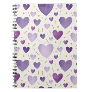 Regal Purple Watercolor Hearts Notebook