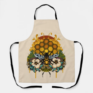 Regal Queen Bee Floral Honeycomb Botanical Garden Apron