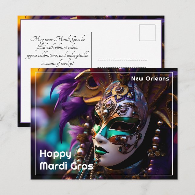 💚💜💛Regal Radiance: Mardi Gras Majesty Postcard (Front/Back)