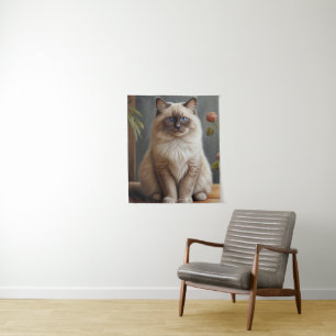 Regal Ragdoll Cat Portrait Fluffy Blue Eyed Tapestry