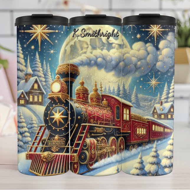 Regal Red Christmas Train Moonlit Journey Thermal Tumbler (Creator Uploaded)