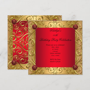 Regal Red Elegant Birthday Party Damask Gold Invitation