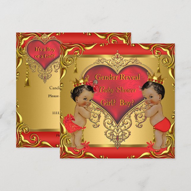 Regal Red Gold Gender Reveal Baby Shower Ethnic Invitation (Front/Back)