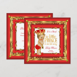Regal Red Gold Prince Baby Shower Blonde Boy Invitation