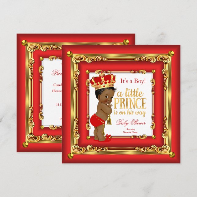 Regal Red Gold Prince Baby Shower Ethnic Boy Invitation (Front/Back)