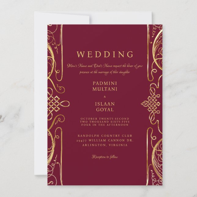Regal Red Indian Style Wedding Invitation (Front)