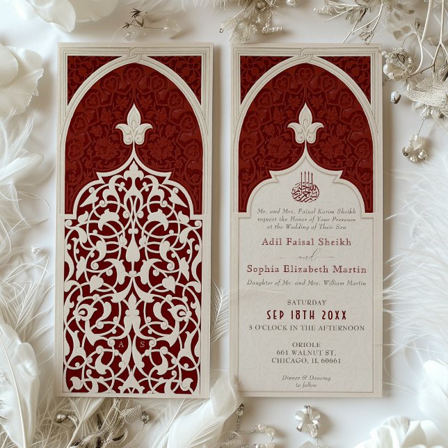 Regal Red Islamic Lace Wedding Invitation (Creator Uploaded)