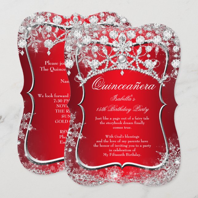 Regal Red Quinceanera 15th Winter Wonderland Invitation (Front/Back)
