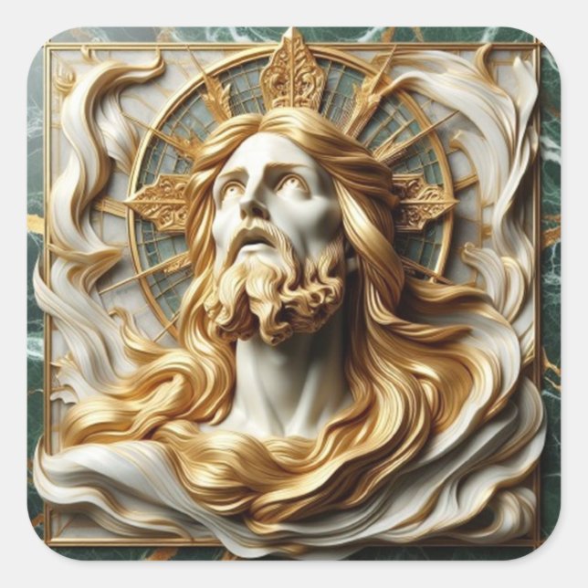 Regal Reverence Jesus In Gold Square Sticker (Front)