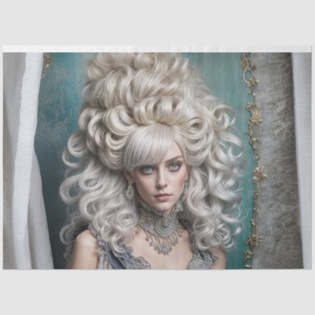 Regal Rococo Lady Decoupage | Vintage French  Tissue Paper (Front)