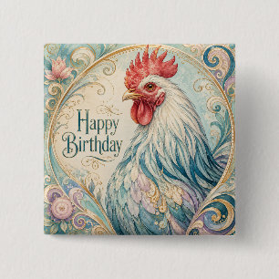 Regal Rooster Birthday Flourish 15 Cm Square Badge